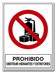 Cartel Prohibido Obstruir Extintores e Hidrantes